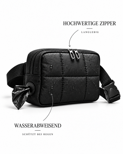 Lumpers Loop in Schwarz: wasserabweisende, gesteppte Crossbody Bag mit Metall-Zippern