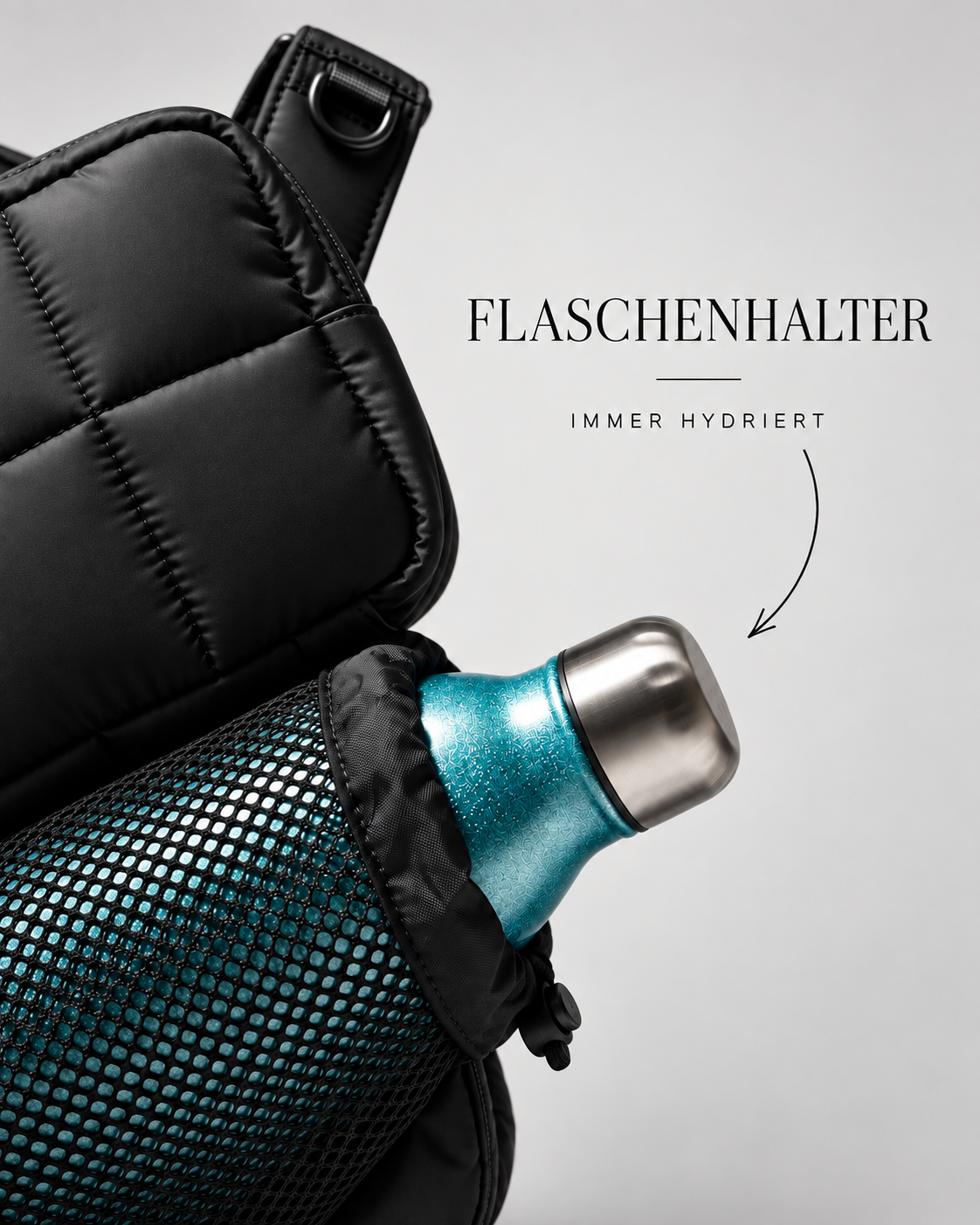 Ausziehbarer Flaschenhalter der Lumpers Loop in Schwarz mit Trinkflasche